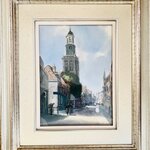 Gouache; ‘Stadsgezicht met toren’ , Kunstenaar Adriaan Terhell (1863 –